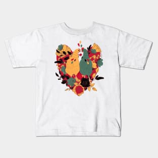 Colorful Birds on the Heart with Flowers Kids T-Shirt